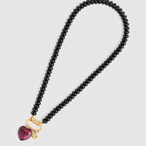 Madewell Black and Gold Necklace with Pink Heart Charm